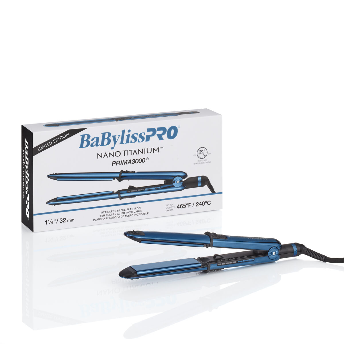 BaBylissPRO&reg; Nano Titanium&trade; Limited Edition Black & Blue 1 1/4" Prima3000&reg; Styling Iron, , hi-res 4