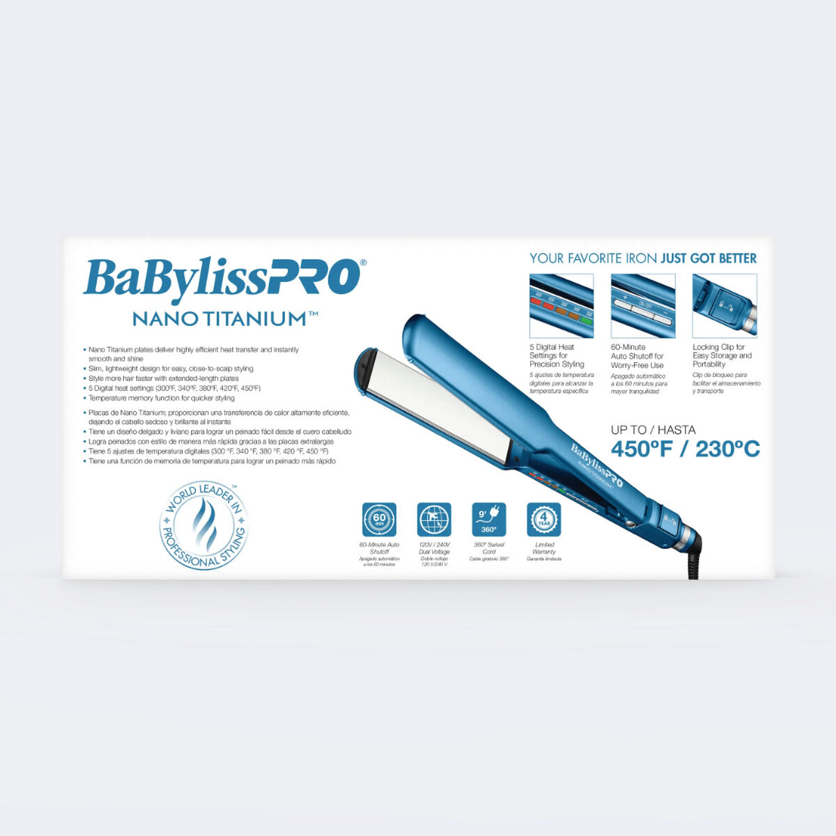 BaBylissPRO&reg; Nano Titanium&trade; 1&frac12;" Digital Ultra-Thin Flat Iron, , hi-res 4
