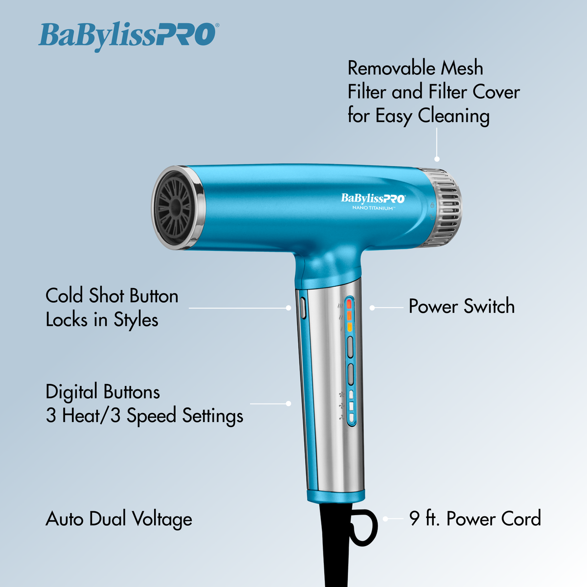 BaBylissPRO&reg; Nano Titanium&trade; Light Ionic High-Speed Dryer, , hi-res 9