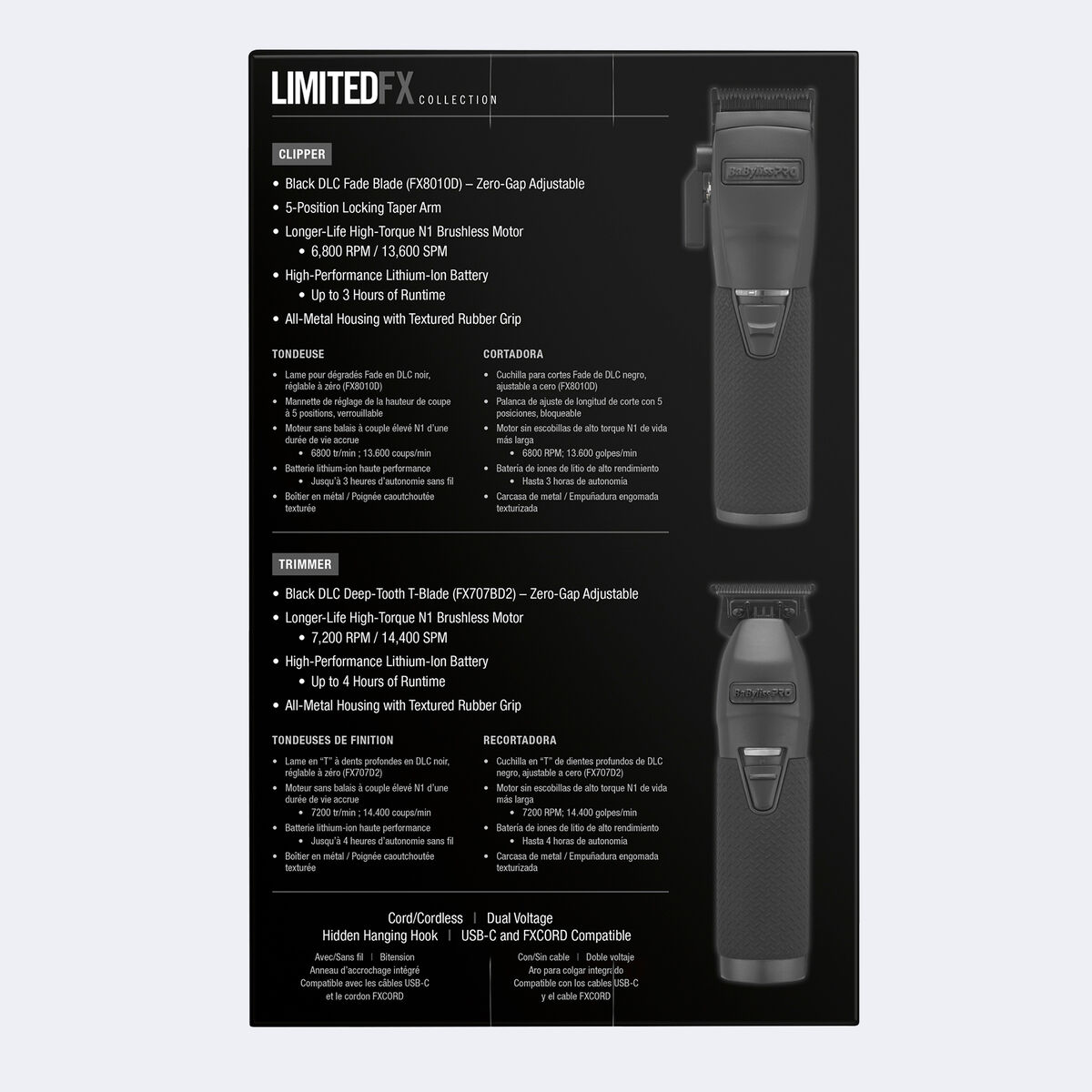 BaBylissPRO&reg; BlackFX+ All-Metal Clipper & Trimmer Prepack, , hi-res 4