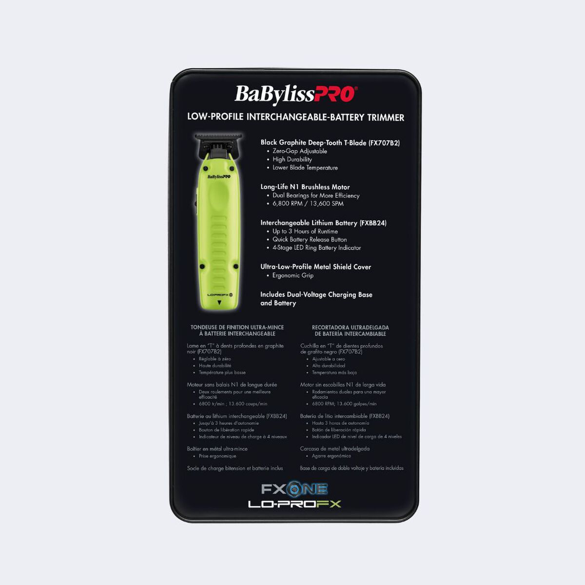 BaBylissPRO&reg; FXONE&trade; Lo-ProFX Limited Edition Neon Yellow Trimmer (Kit Includes Charging Base & Battery), , hi-res 5