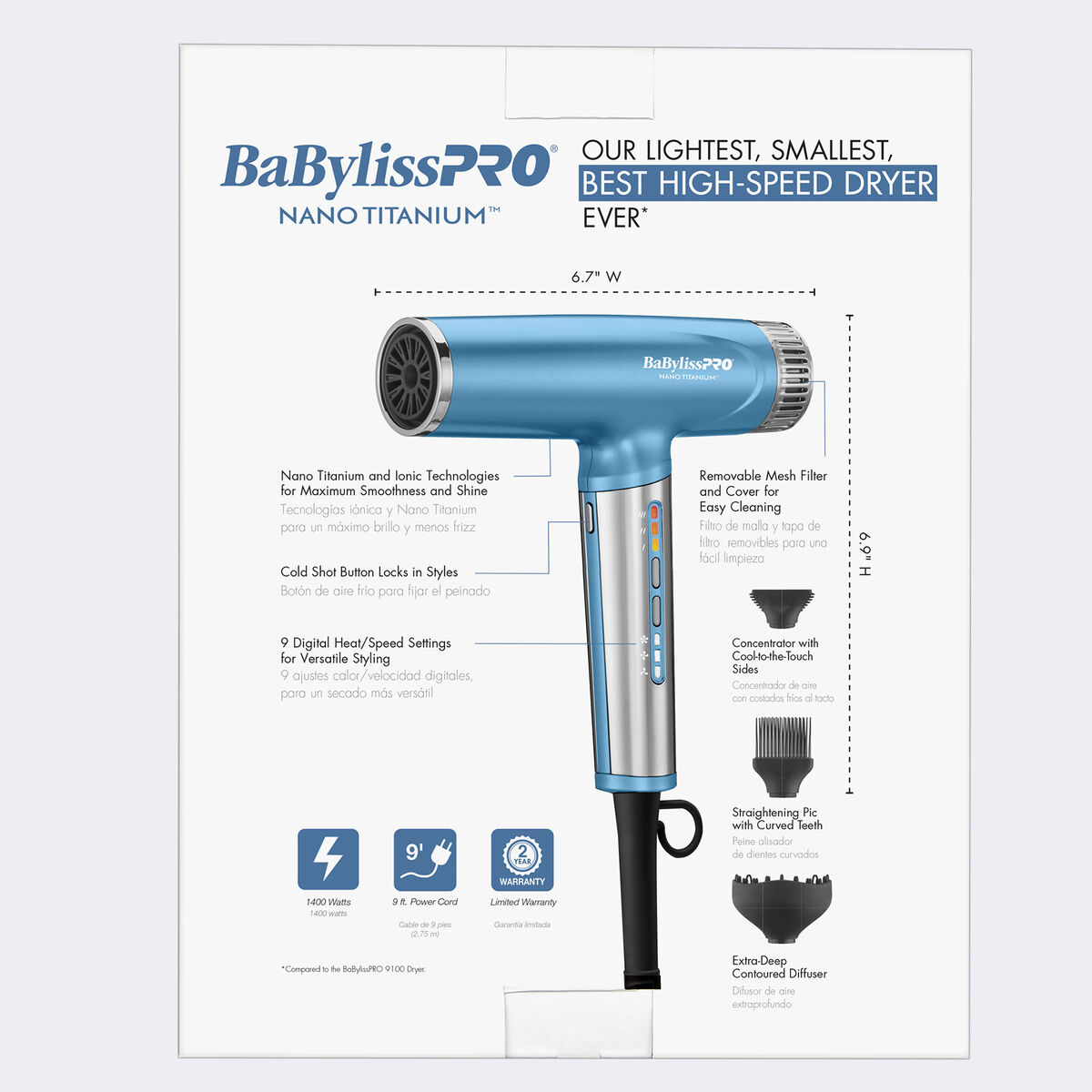 BaBylissPRO&reg; Nano Titanium&trade; Light Ionic High-Speed Dryer, , hi-res 6