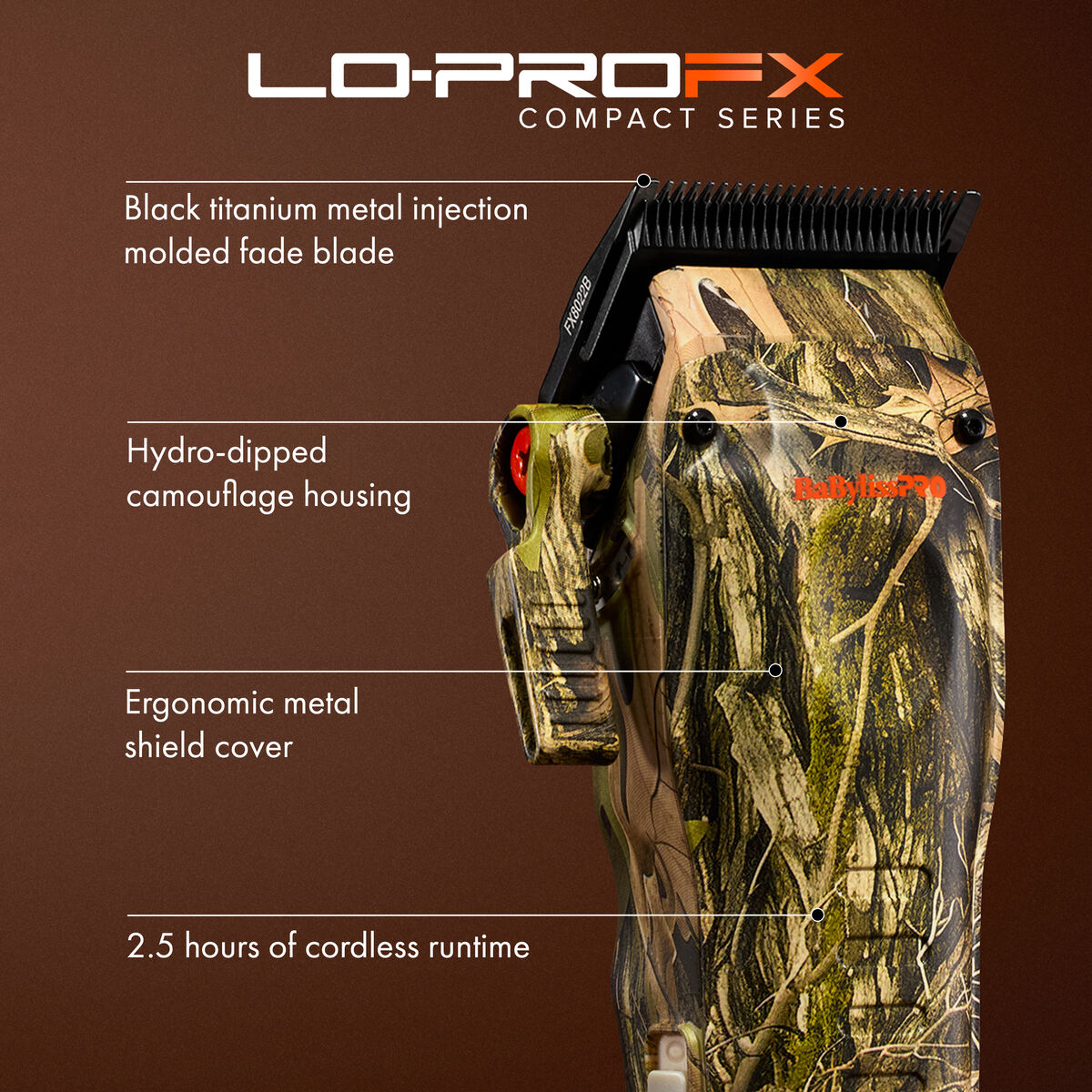 BaBylissPRO&reg; Limited Edition LO-PROFX Compact Clipper (Camo), , hi-res 6