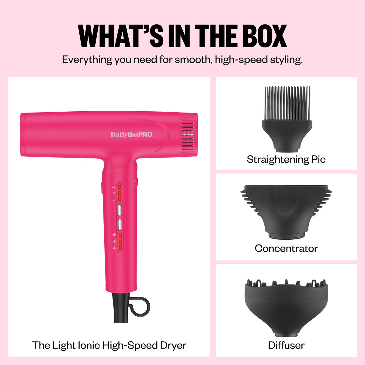 BaBylissPRO&reg; Limited Edition Nano Light High-Speed Ionic Dryer (Hot Pink), , hi-res 6