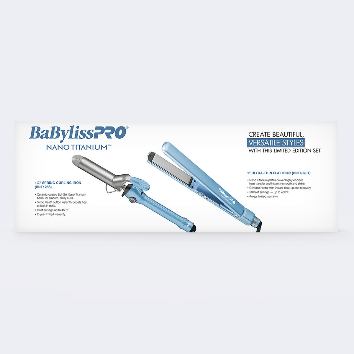 BaBylissPRO&reg; Nano Titanium&trade; 1.25" Spring Curling Iron & 1" Ultra-Thin Flat Iron Gift Set, , hi-res 4