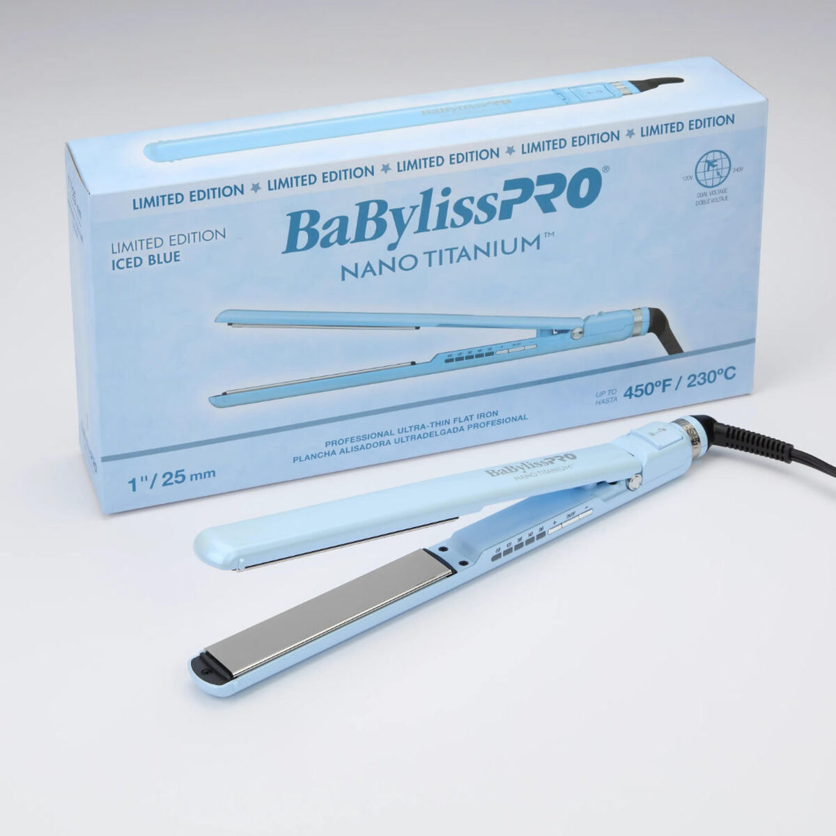 BaBylissPRO&reg; Nano Titanium&trade; Limited Edition 1" Digital Ultra-Thin Flat Iron (Iced Blue), , hi-res 3