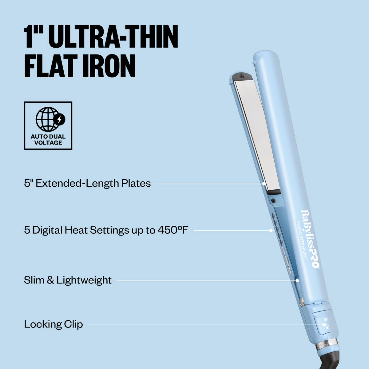 BaBylissPRO&reg; Nano Titanium&trade; Limited Edition 1" Digital Ultra-Thin Flat Iron (Iced Blue), , hi-res 5