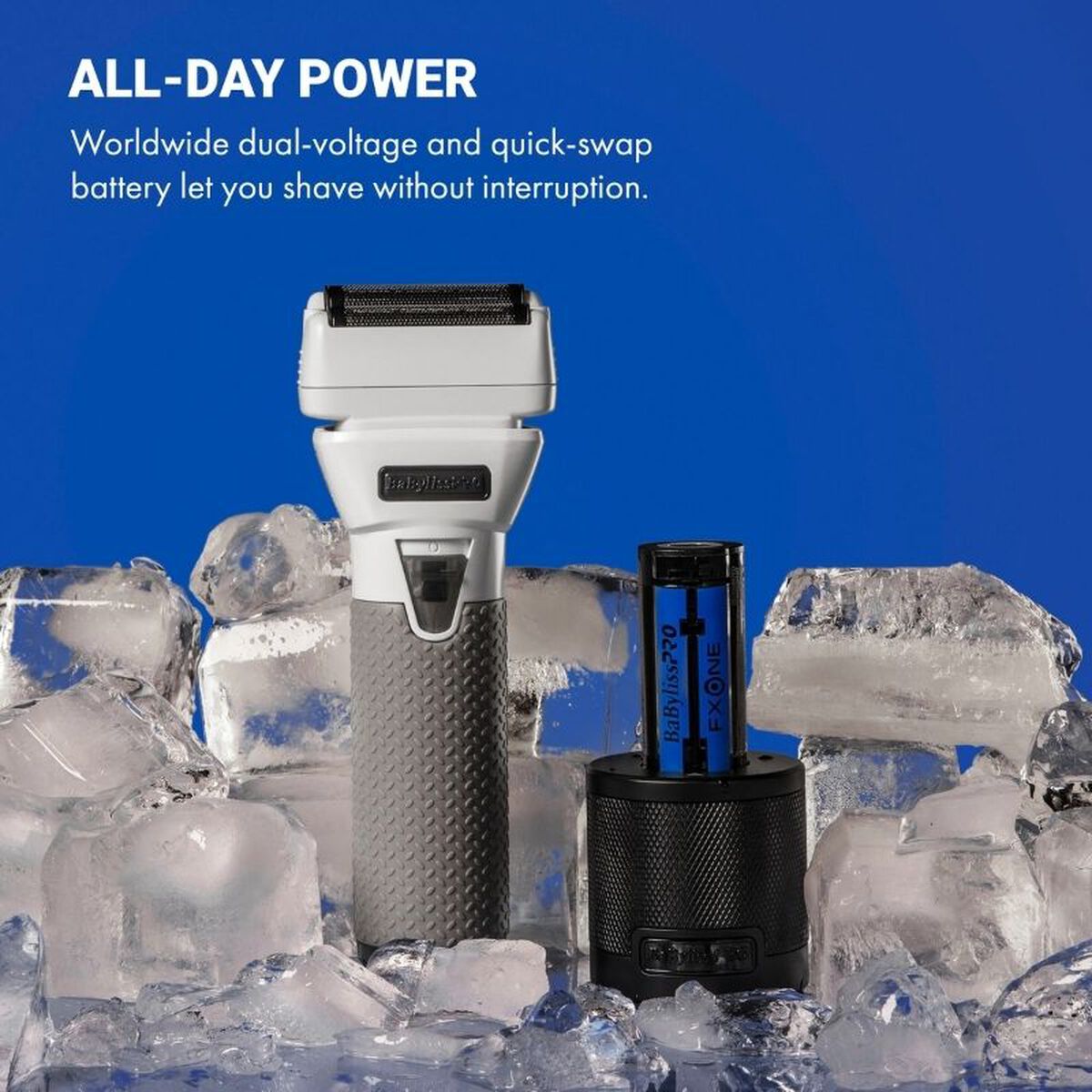 BaBylissPRO&reg; Limited Edition FXONE All-Metal Interchangeable Battery Double-Foil Shaver FrostByte, , hi-res 4