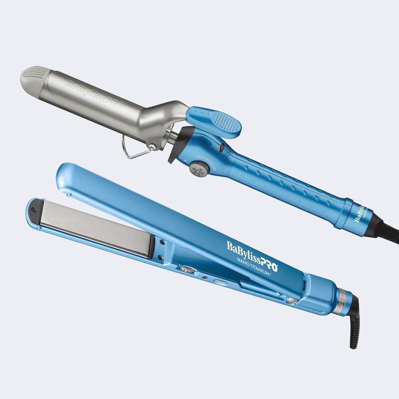 BaBylissPRO&reg; Nano Titanium&trade; 1&frac14;" Spring Curl Iron & 1" Ultra-Thin Flat Iron Prepack, , hi-res