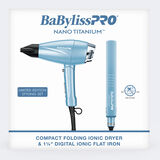 BaBylissPRO&reg; Nano Titanium&trade; Limited Edition Compact Folding Ionic Dryer & 1.25" Digital Ionic Flat Iron Prepack, , hi-res 1