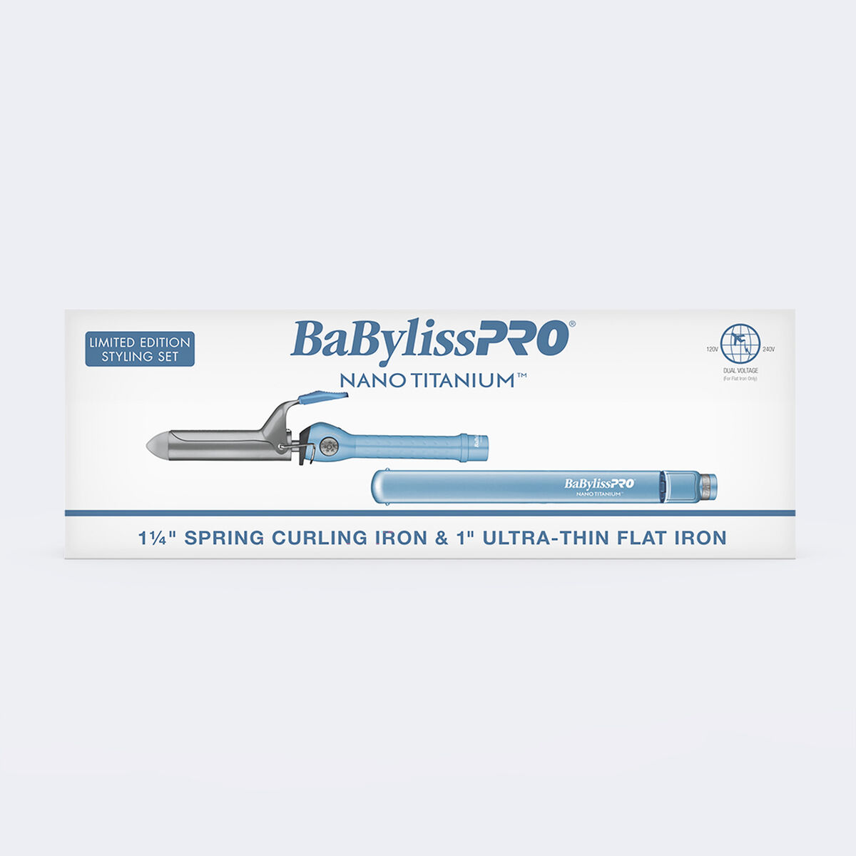 BaBylissPRO&reg; Nano Titanium&trade; 1.25" Spring Curling Iron & 1" Ultra-Thin Flat Iron Gift Set, , hi-res 1