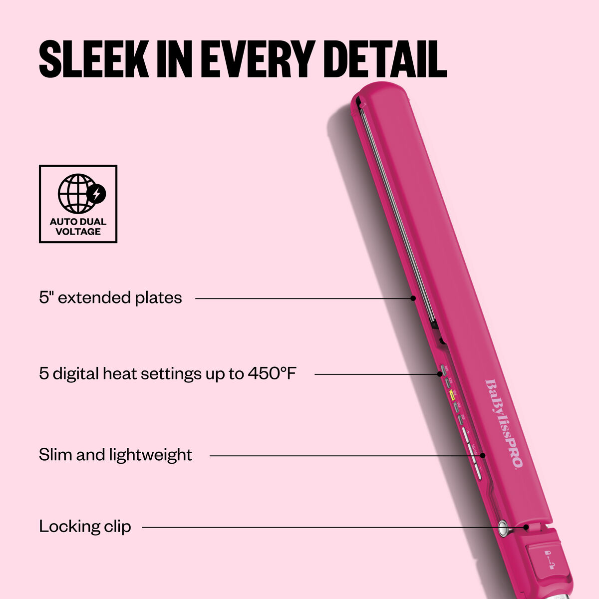 BaBylissPRO&reg; Limited Edition Digital Ultra-Thin 1" Flat Iron (Hot Pink), , hi-res 3