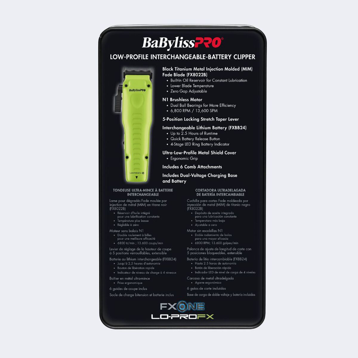 BaBylissPRO&reg; FXONE&trade; Lo-ProFX Limited Edition Neon Yellow Clipper (Kit Includes Charging Base & Battery), , hi-res 5