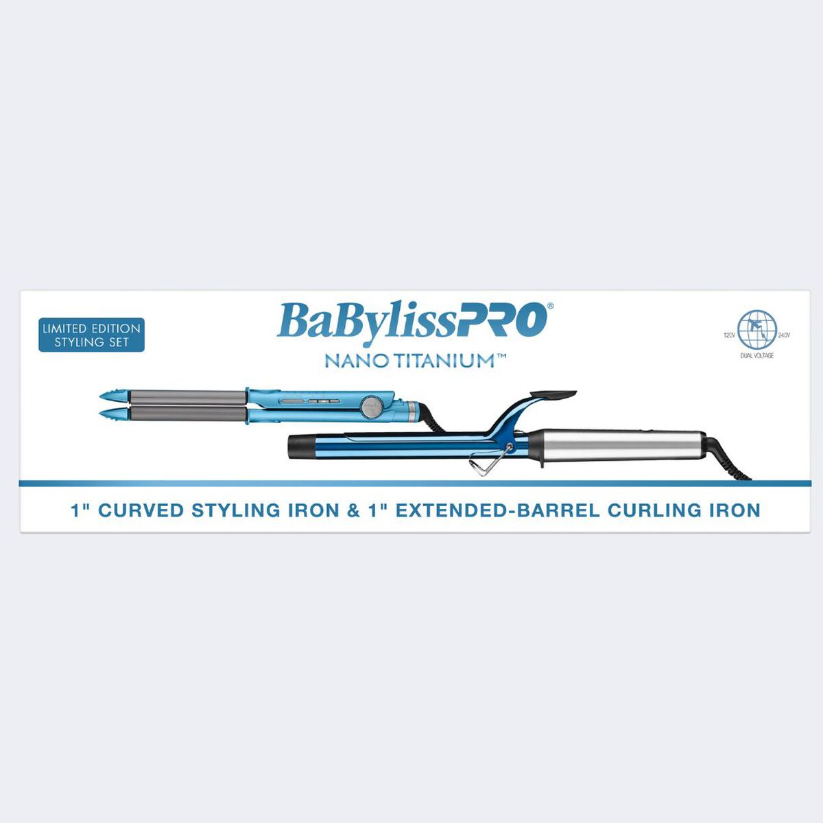 BaBylissPRO&reg; Nano Titanium&trade; 1" Extended-Barrel Curling Iron & 1" Curved Styling Iron Limited Edition Gift Set, , hi-res 1