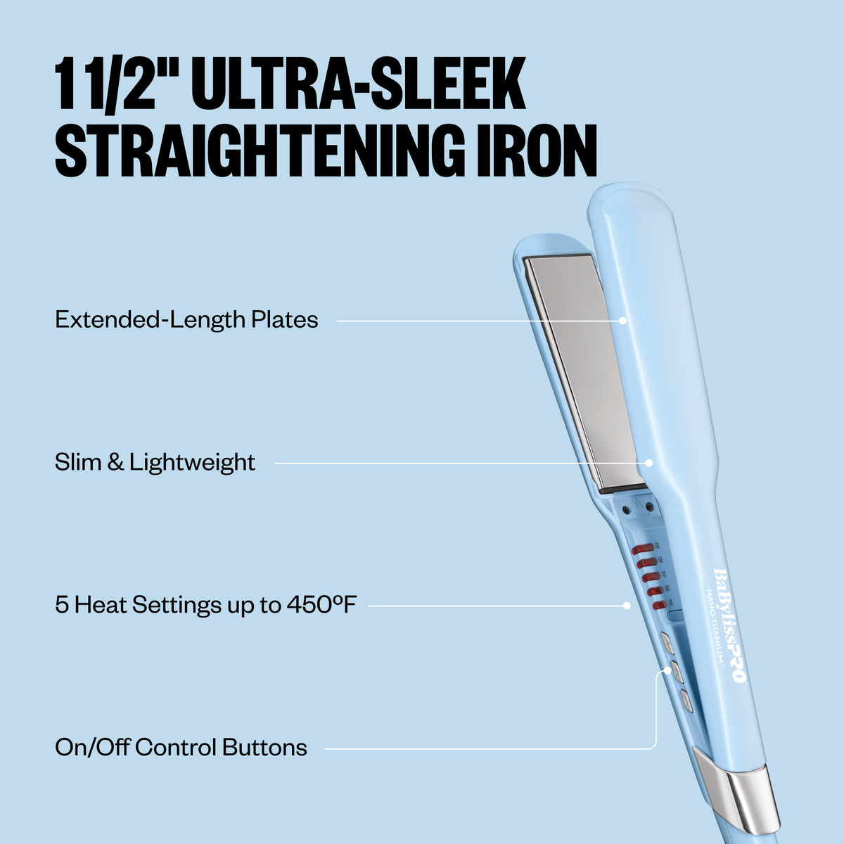 BaBylissPRO&reg; Nano Titanium&trade; 1.5" Ultra-Sleek Straightening Iron (Iced Blue), , hi-res 4