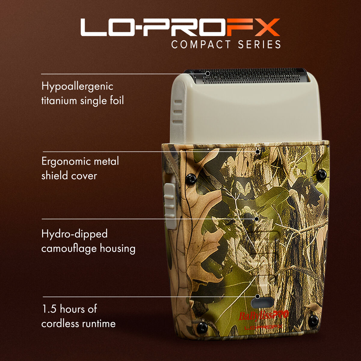 BaBylissPRO&reg; Limited Edition LO-PROFX Compact Single-Foil Shaver (Camo), , hi-res 6
