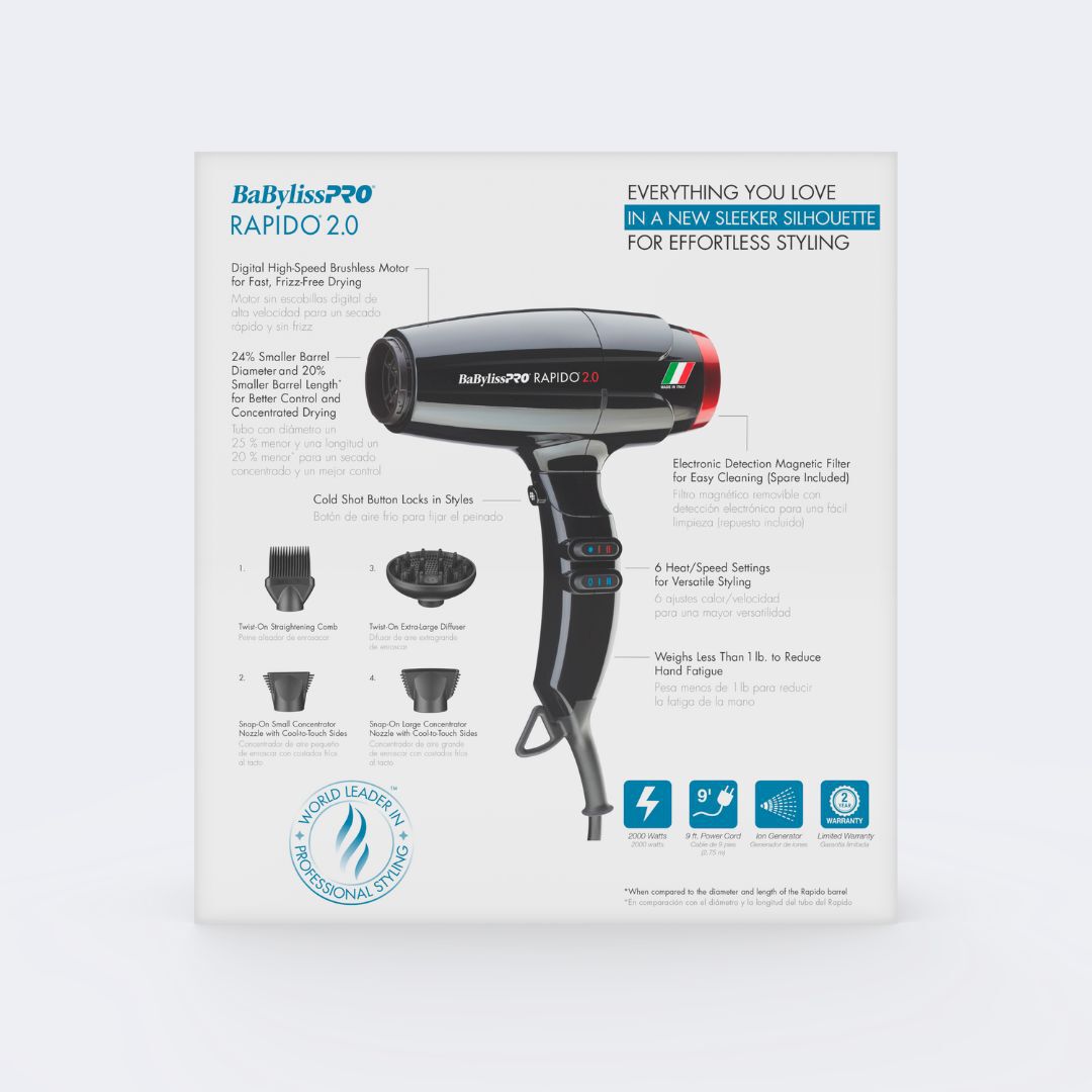High Speed Rapido 2.0 Hair Dryer | Italian, Lightweight | BaBylissPRO