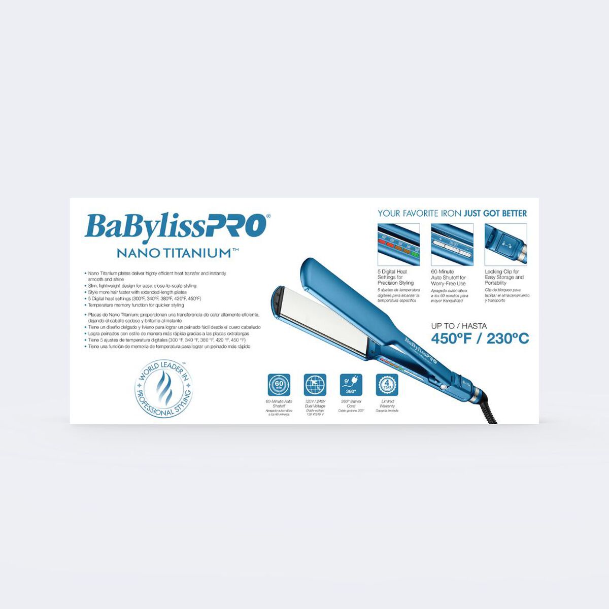 BaBylissPRO&reg; Nano Titanium&trade; 2" Digital Ultra-Thin Flat Iron, , hi-res 3
