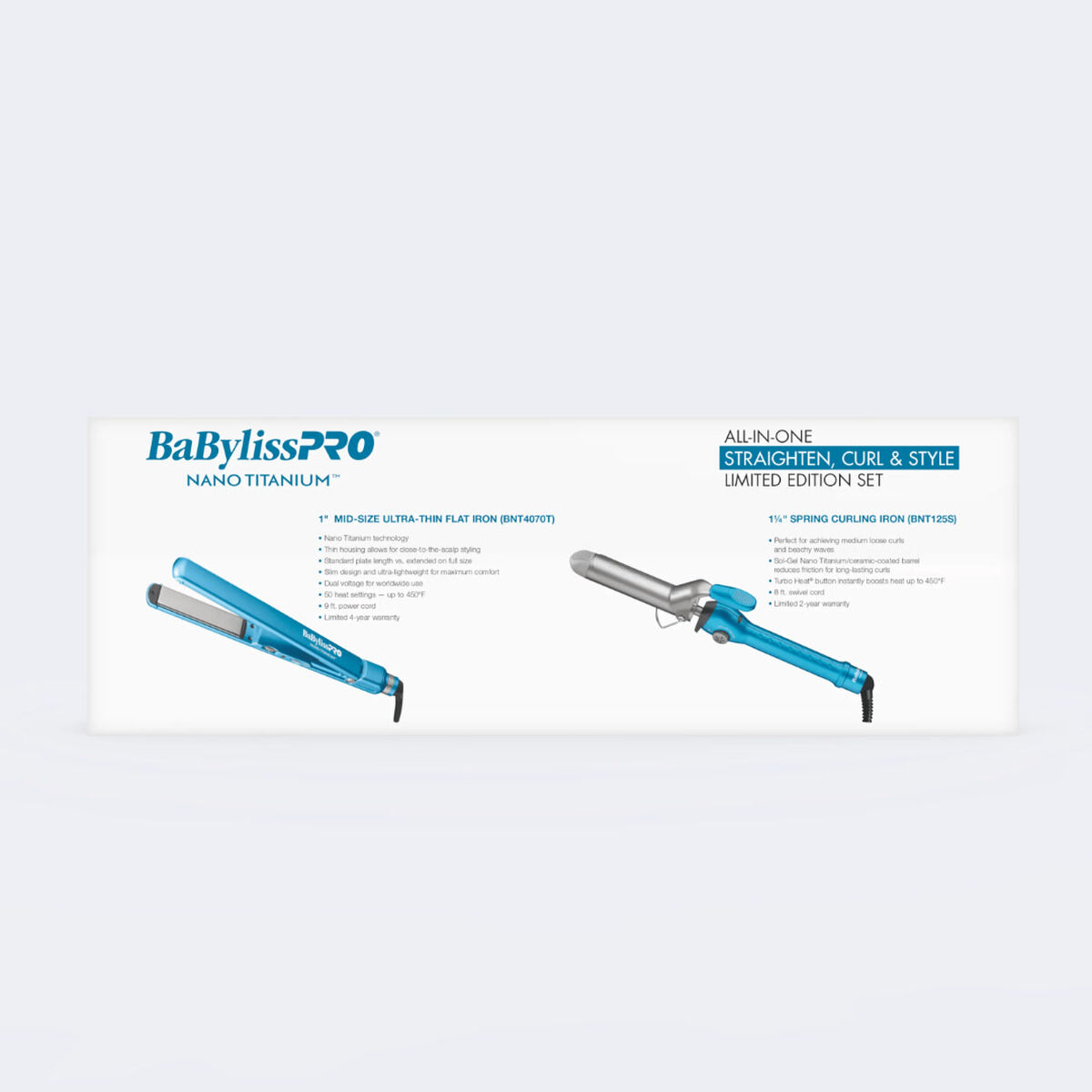 BaBylissPRO&reg; Nano Titanium&trade; 1&frac14;" Spring Curl Iron & 1" Ultra-Thin Flat Iron Prepack, , hi-res 3