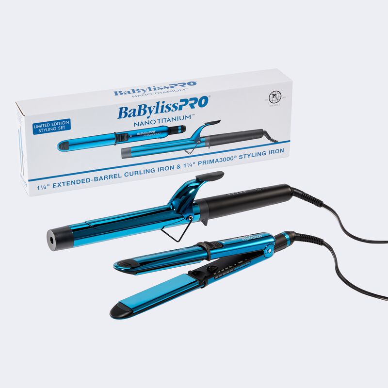 BaBylissPRO&reg; Nano Titanium&trade; Matte Black Prima3000 & 1&frac14;" Extended-Barrel Curling Iron Prepack, , hi-res