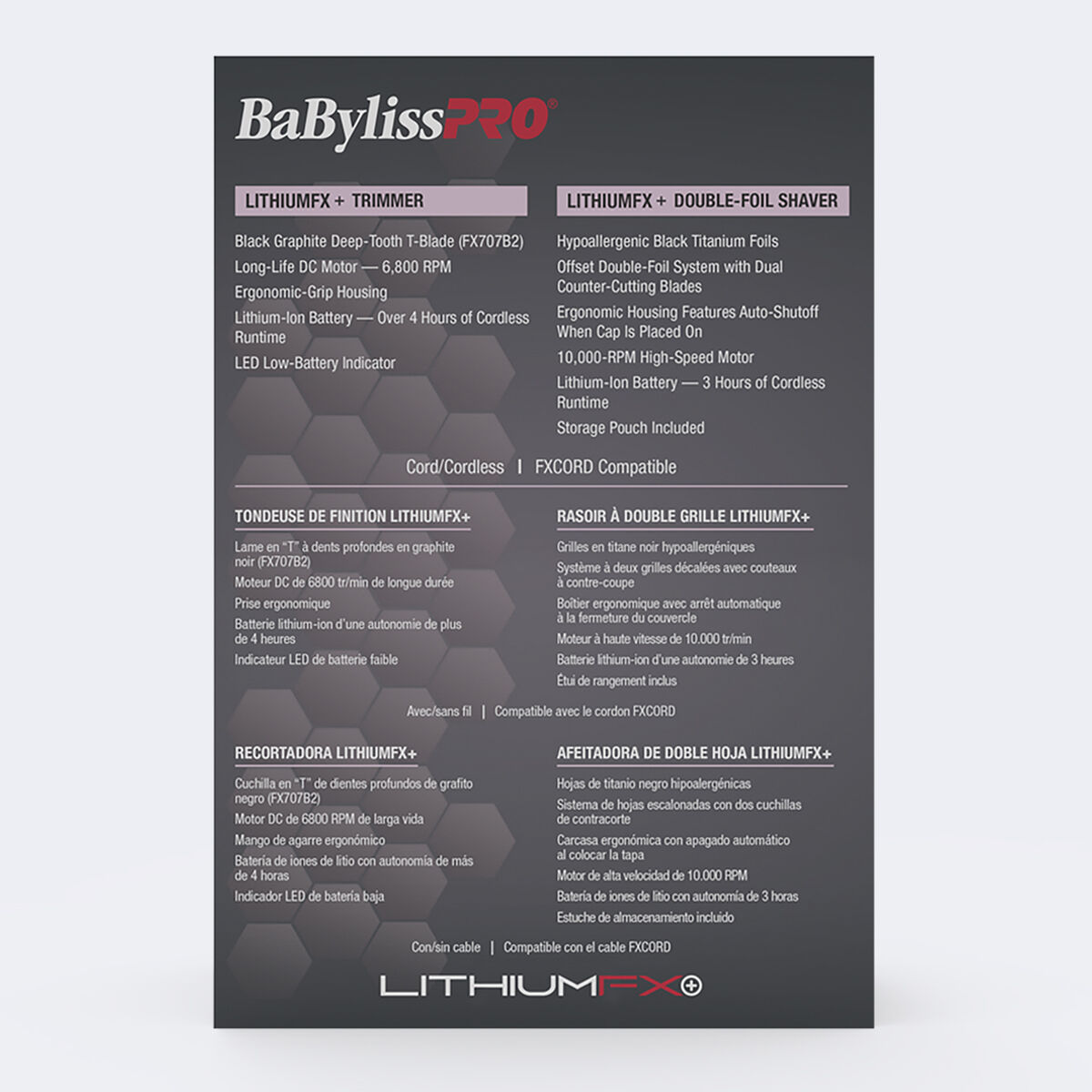 BaBylissPRO&reg; Limited Edition LithiumFX+ Trimmer & Double-Foil Shaver Prepack (Pink), , hi-res 7