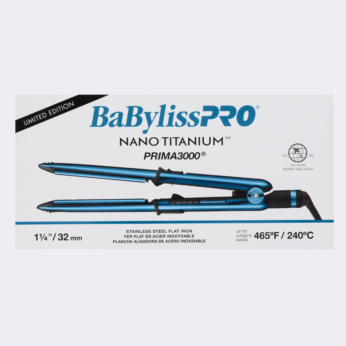 BaBylissPRO&reg; Nano Titanium&trade; Limited Edition Black & Blue 1 1/4" Prima3000&reg; Styling Iron, , hi-res 5