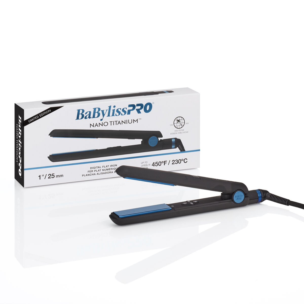 BaBylissPRO&reg; Nano Titanium&trade; Limited Edition Black & Blue 1" Digital Flat Iron, , hi-res 4