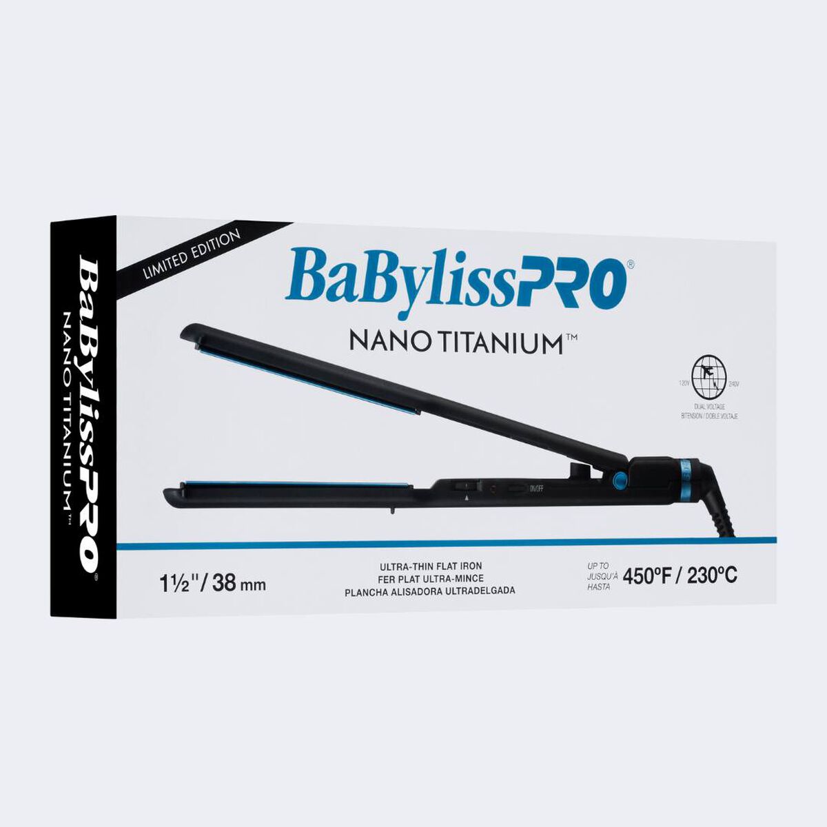 BaBylissPRO&reg; Nano Titanium&trade; Limited Edition Black & Blue 1&frac12;" Ultra-Thin Flat Iron, , hi-res 4