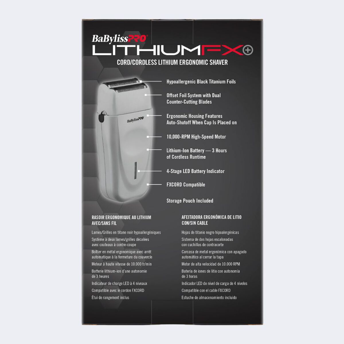 BaBylissPRO&reg; LithiumFX+ Limited Edition Grey Cord/Cordless Lithium Ergonomic Double Foil Shaver, , hi-res 7