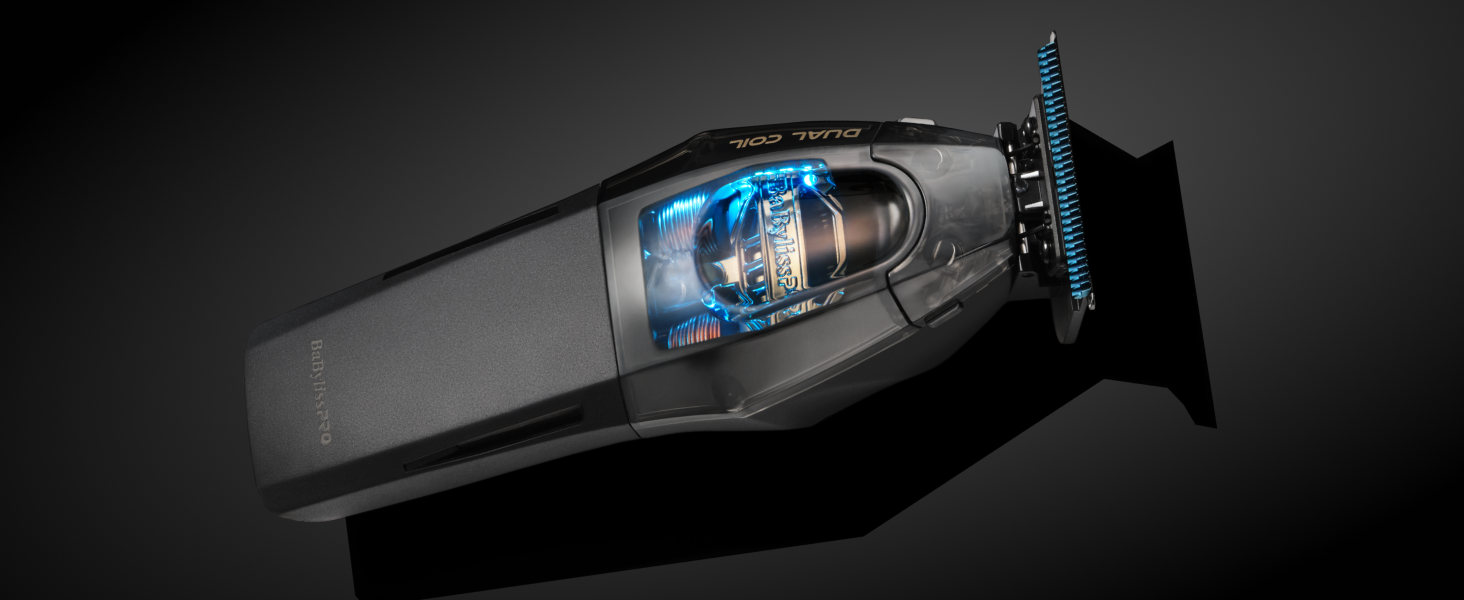 black trimmer with blue blade on black background
