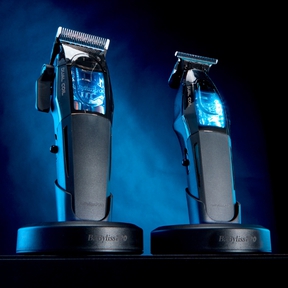 black and blue barber tools featuring a hair clipper and trimmer