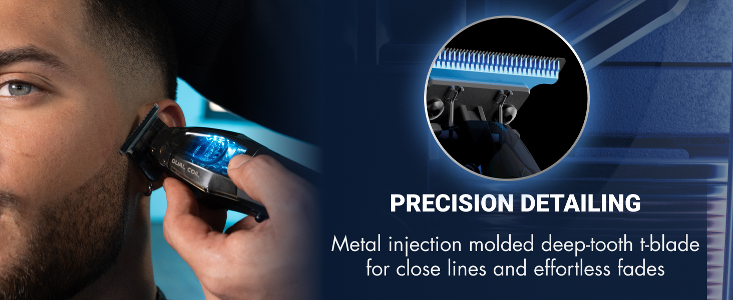 experience precision detailing with metal injection molded deep otth t-blade for close lines and effortless fades