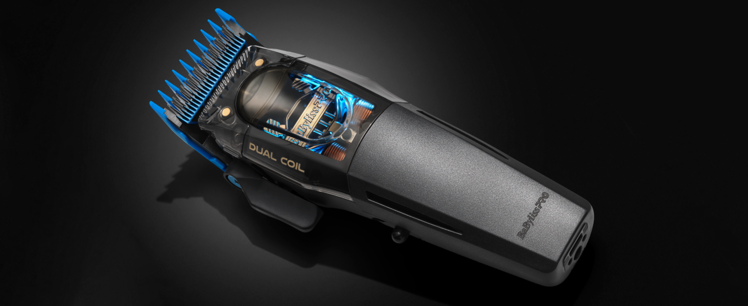 black clipper with blue blade on black background